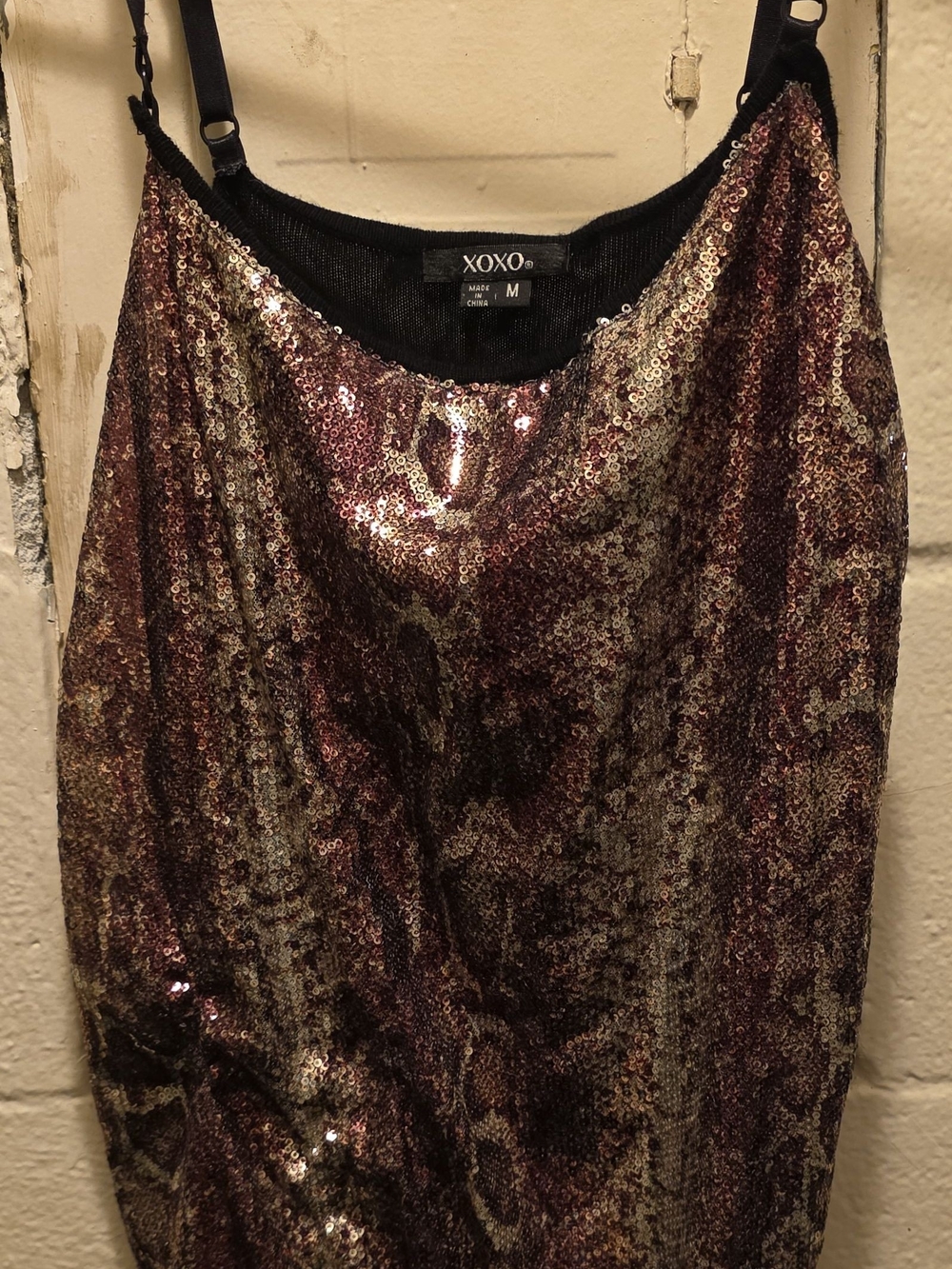 Vintage YWK XOXO Metallic Sequin Cami Tank Top - Brown & Pink Mix